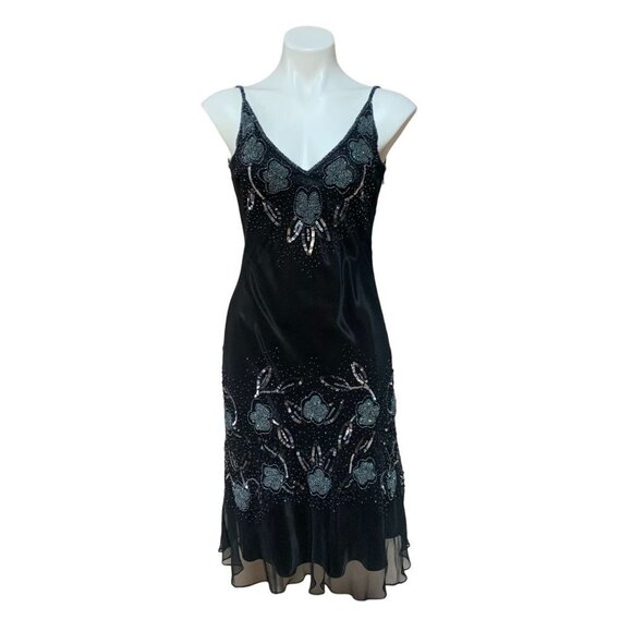 Vintage 90s/Y2K Fantasy Beaded Silk Slip Dress Evening Gown Size 6 SMALL - Picture 1 of 11